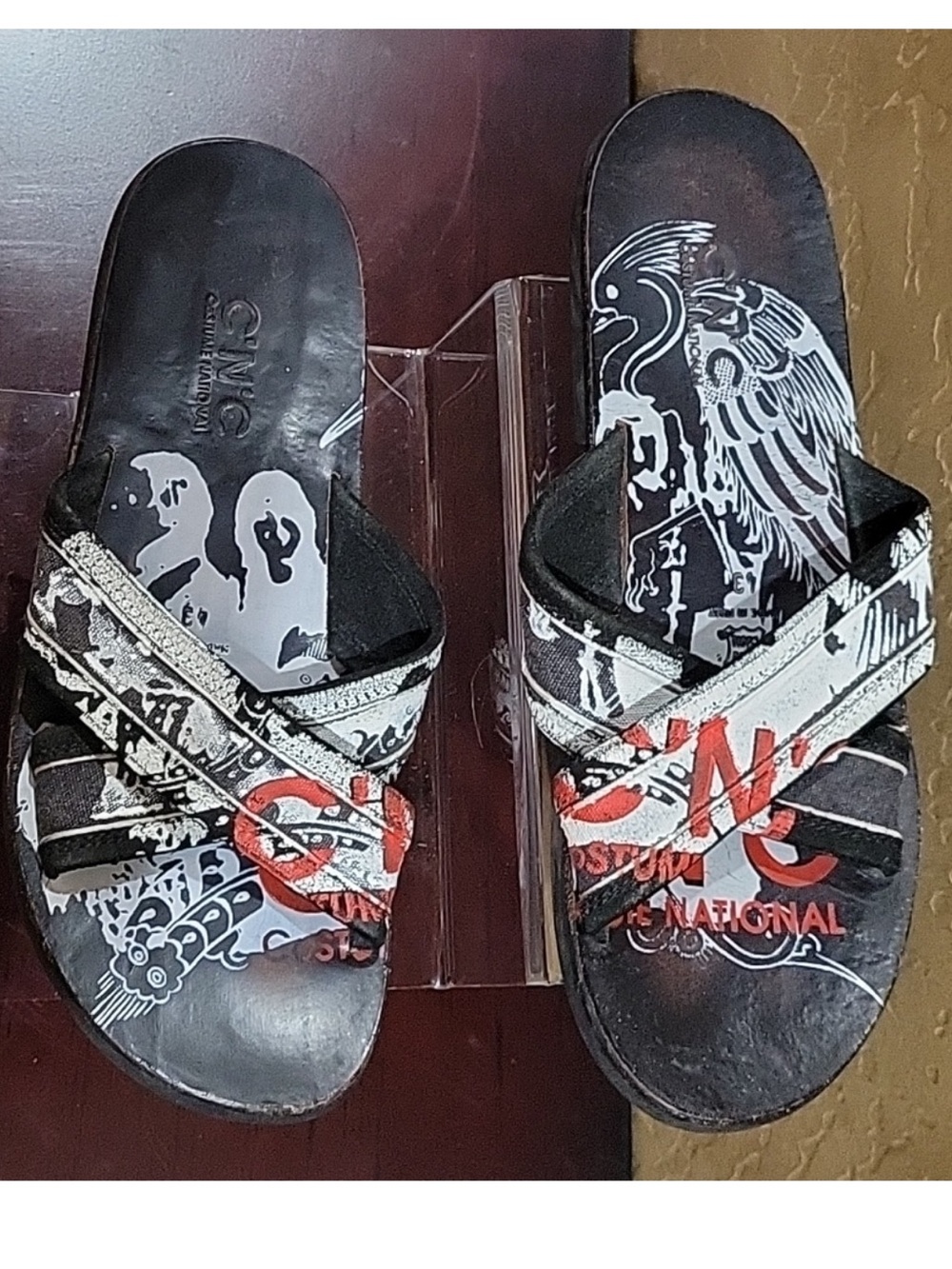 C’N’C CoSTUME NATIONAL Graphic Slide Sandal Mens EU 43 US 10 Black White Red